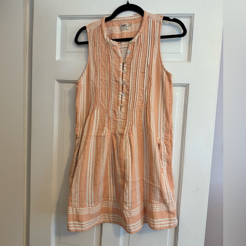 Women's Faherty Isha Cotton Sleeveless Striped Dress, Peach & White, Size S, EUC